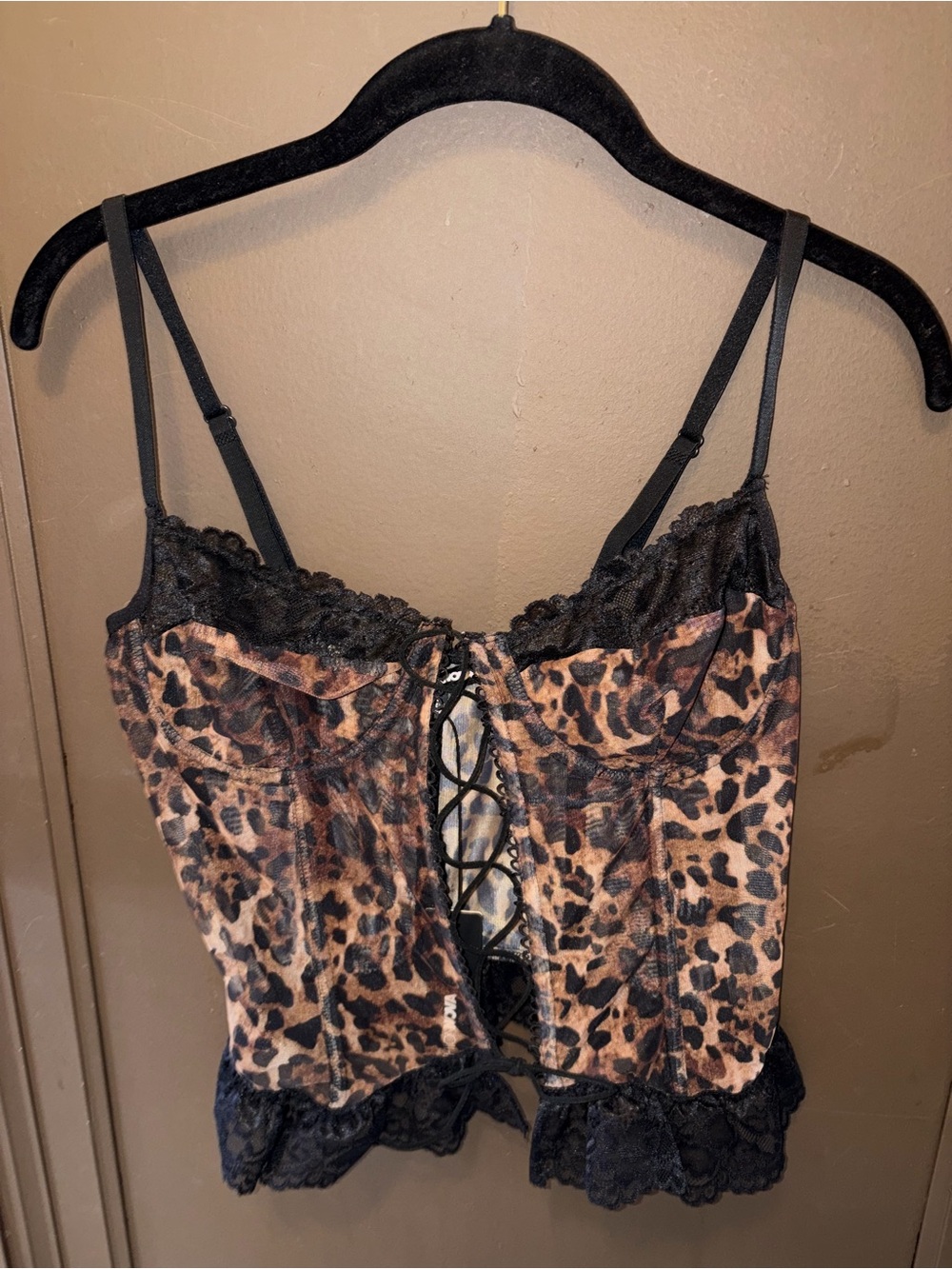 NWT Fashion Nova Leopard Lace Sheer Corset Tank - Black/Brown
